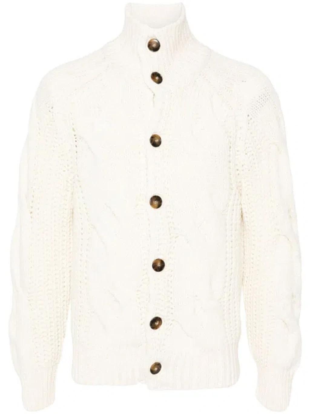 CANALI Braided Ribbed Cardigan In Neutrals Product Image