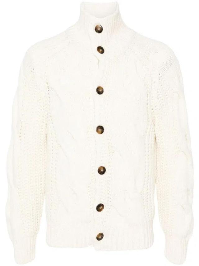 CANALI Braided Ribbed Cardigan In Neutrals Product Image