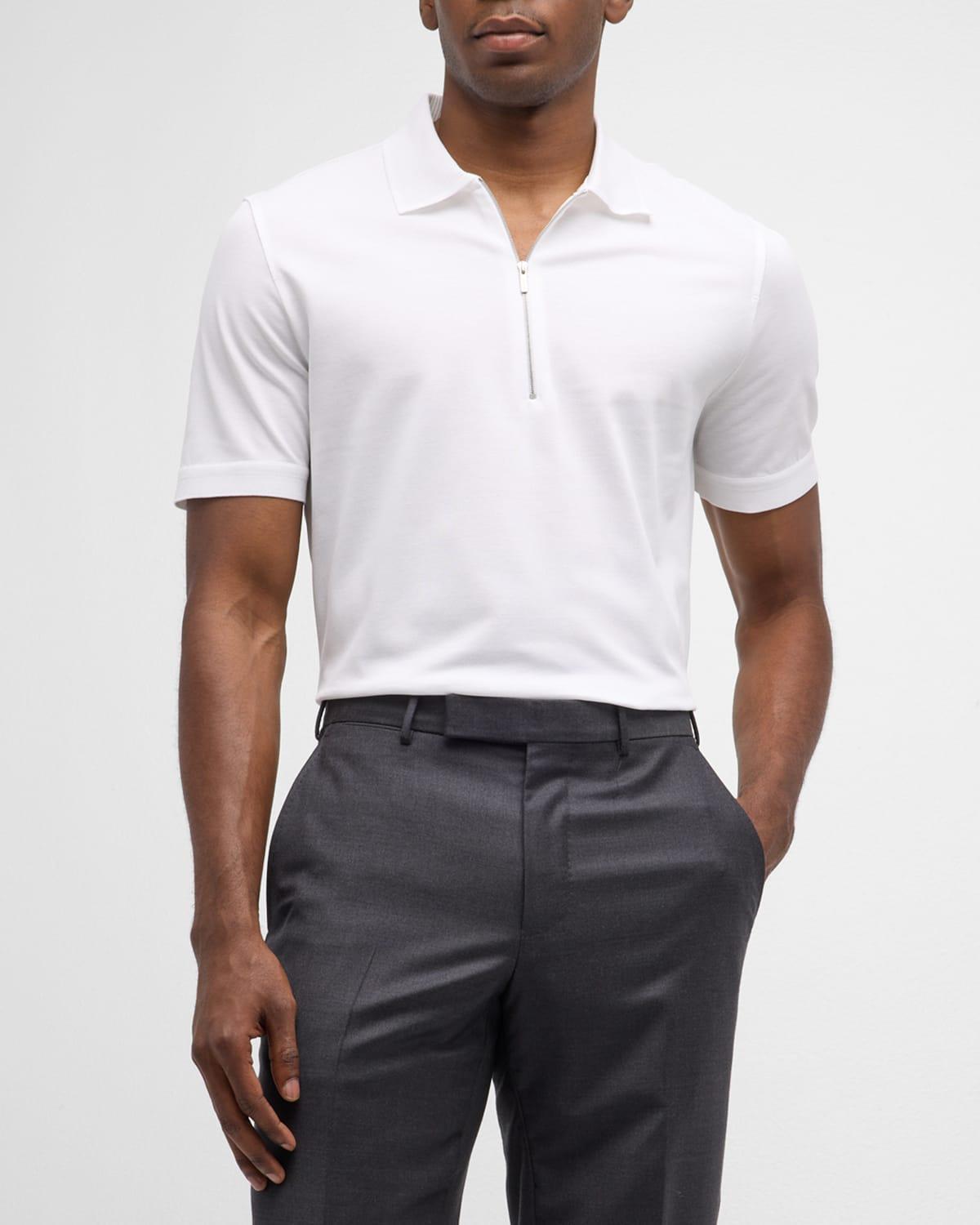 FERRAGAMO Men's Zip Polo Shirt - Size: MEDIUM - OPTIC-WHIT Product Image