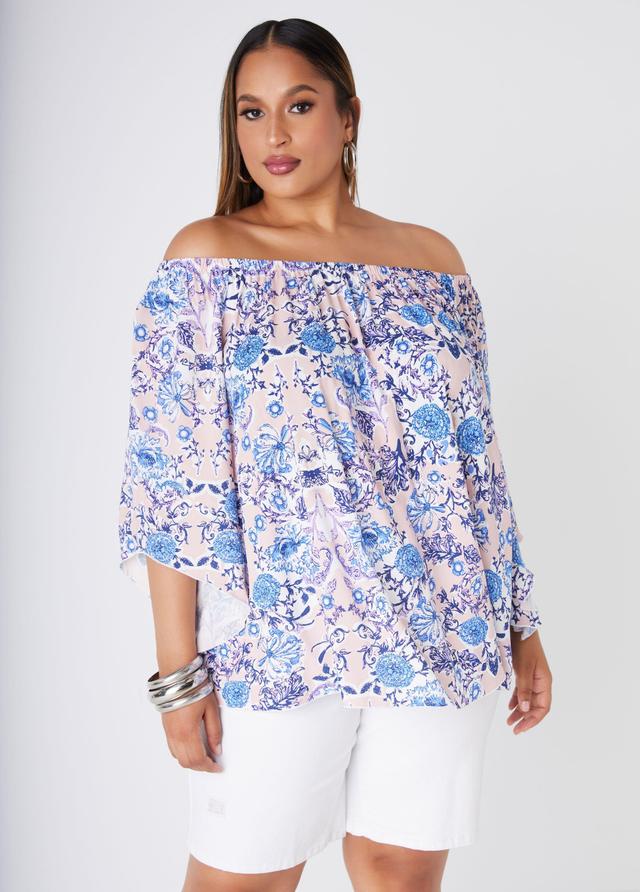 Plus Size Printed Off The Shoulder Woven Top Ashley Stewart Product Image