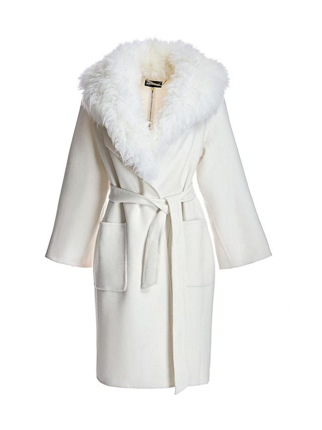 Womens Wool Blend Belted Fur Trim Coat Product Image