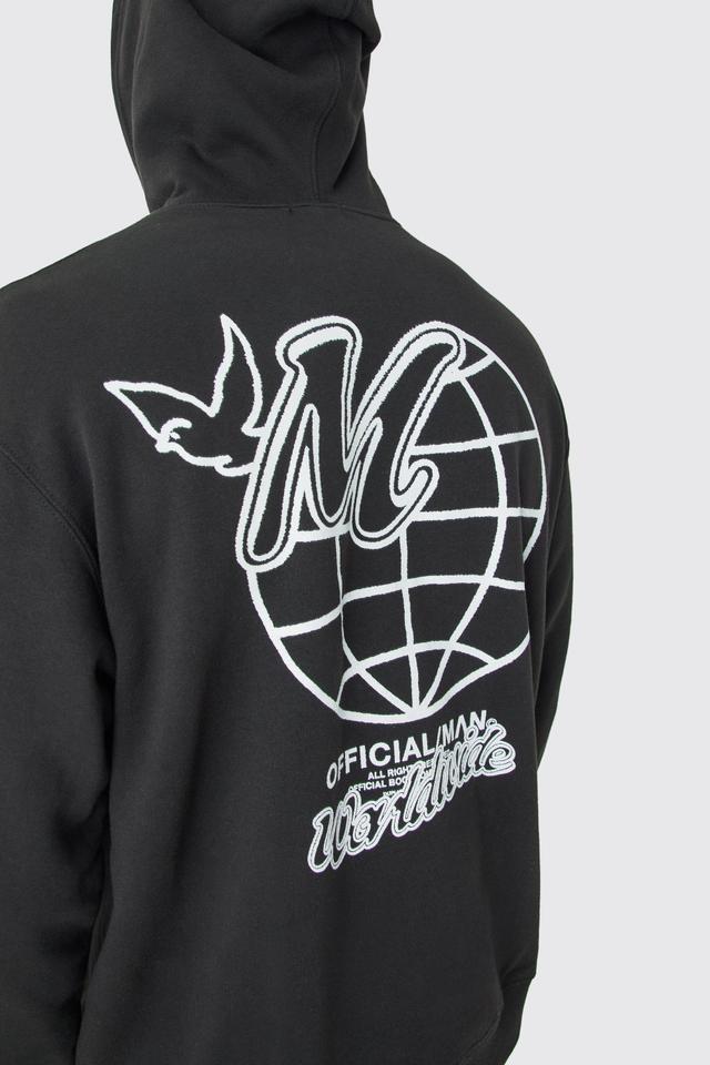 Mens Black Oversized M Graphic Hoodie, Black Product Image