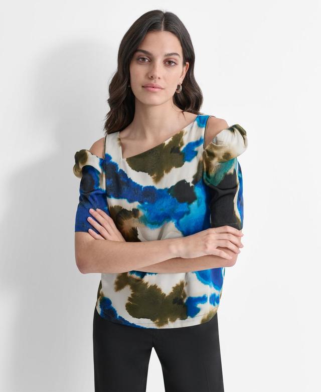 Dkny Womens Zip-Shoulder Asymmetrical-Neck Top Product Image