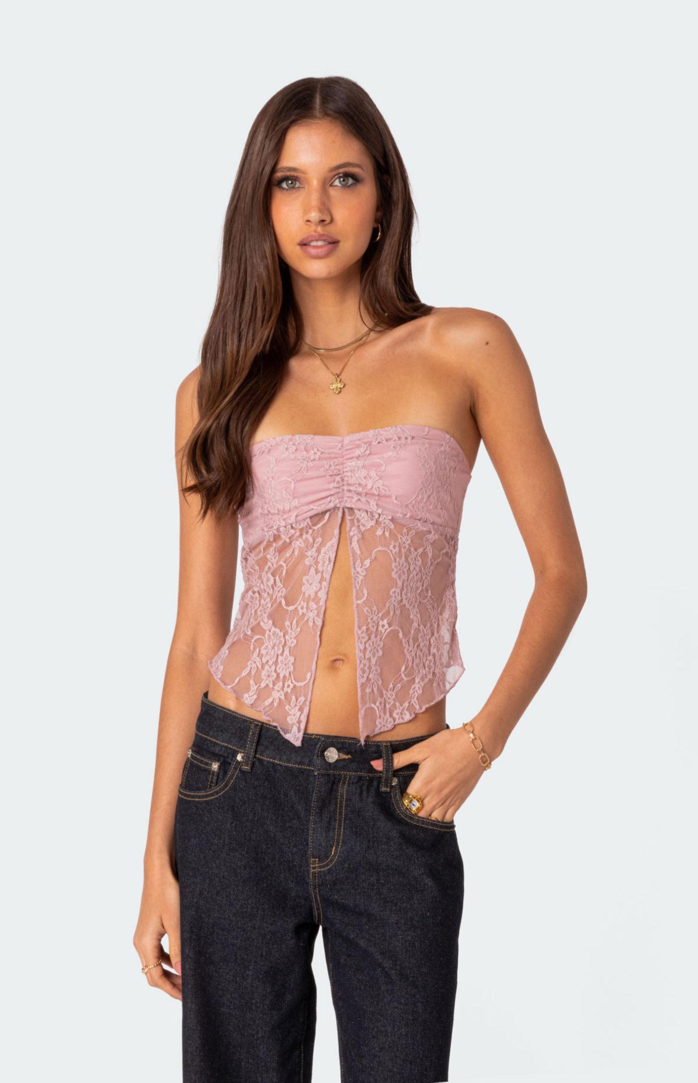 Edikted Womens Twilight Sheer Lace Split Front Top Product Image