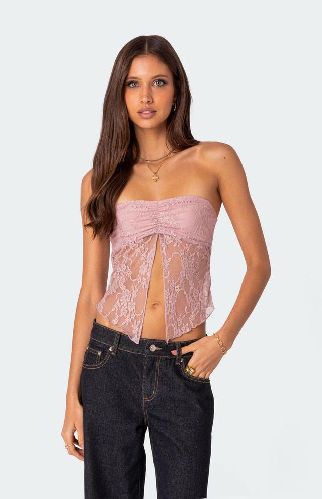 Edikted Women's Twilight Sheer Lace Split Front Top Product Image