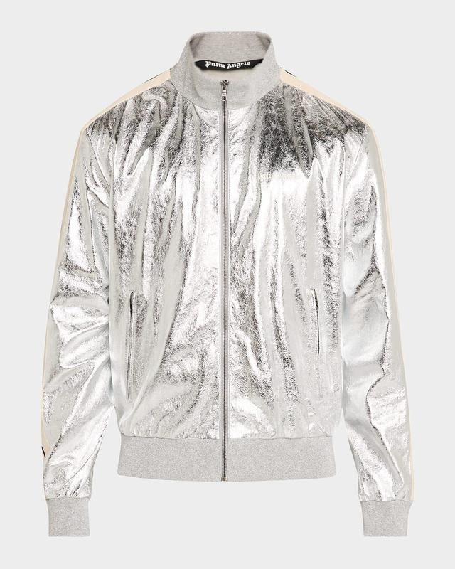 Mens Metallic Leather Track Jacket Product Image