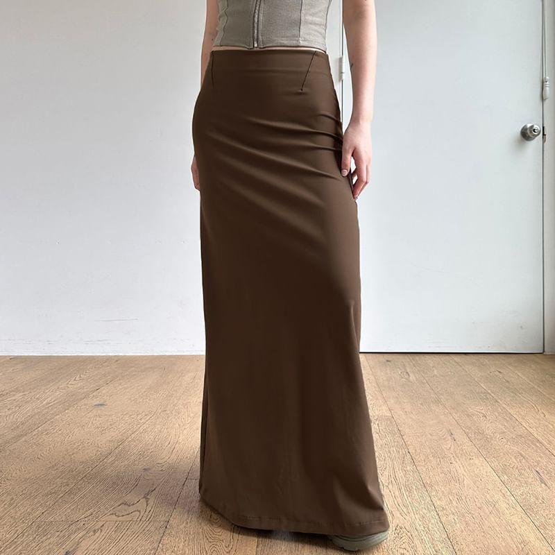 High Rise Plain Slit Maxi Pencil Skirt Product Image