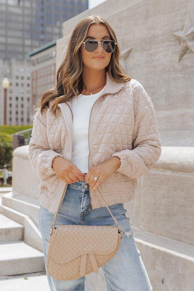 Taupe Quilted Bomber Jacket Product Image