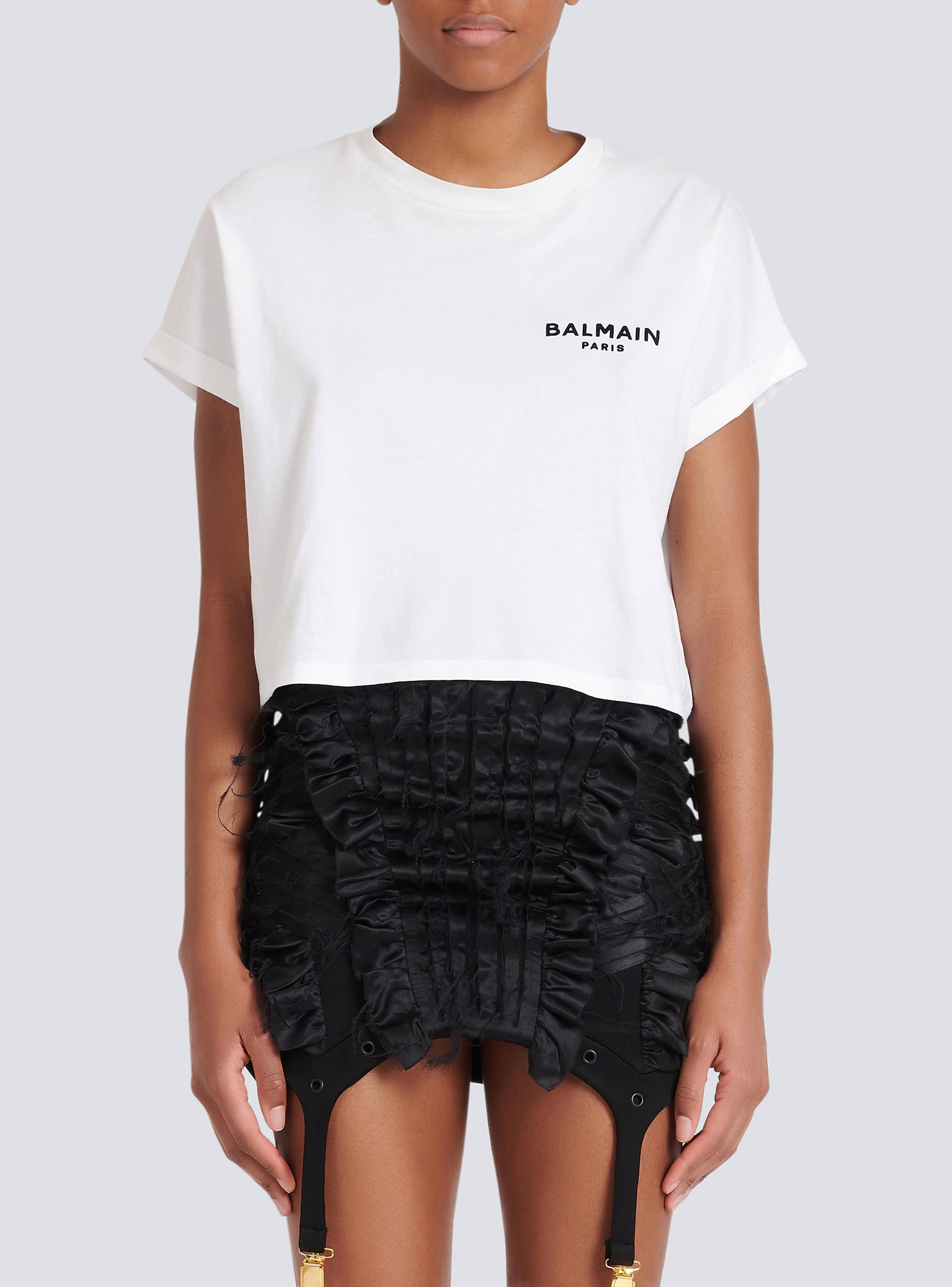 Flocked Balmain Paris cropped T-Shirt Product Image