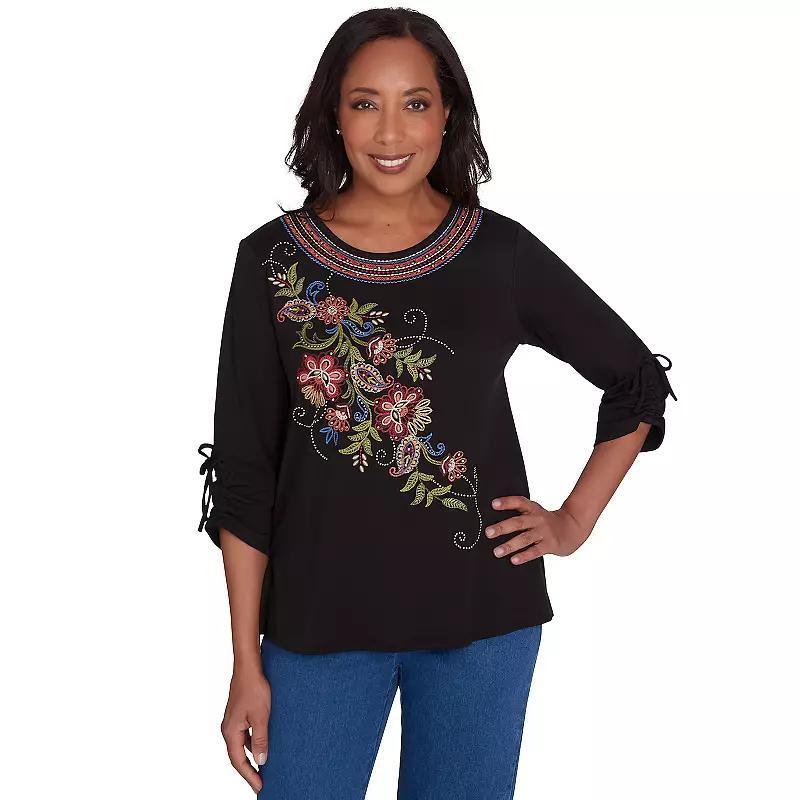 Petite Alfred Dunner Paisley Floral Embroidered Top, Womens Product Image