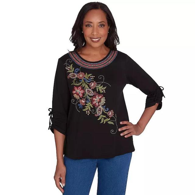 Petite Alfred Dunner Paisley Floral Embroidered Top, Womens Product Image