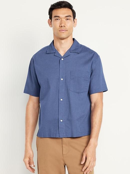 Short-Sleeve Crop Camp Shirt Product Image