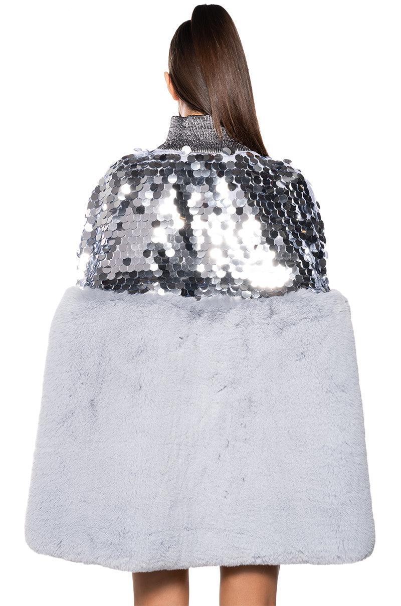 CRESSIDA SEQUIN FAUX FUR MINI DRESS Product Image