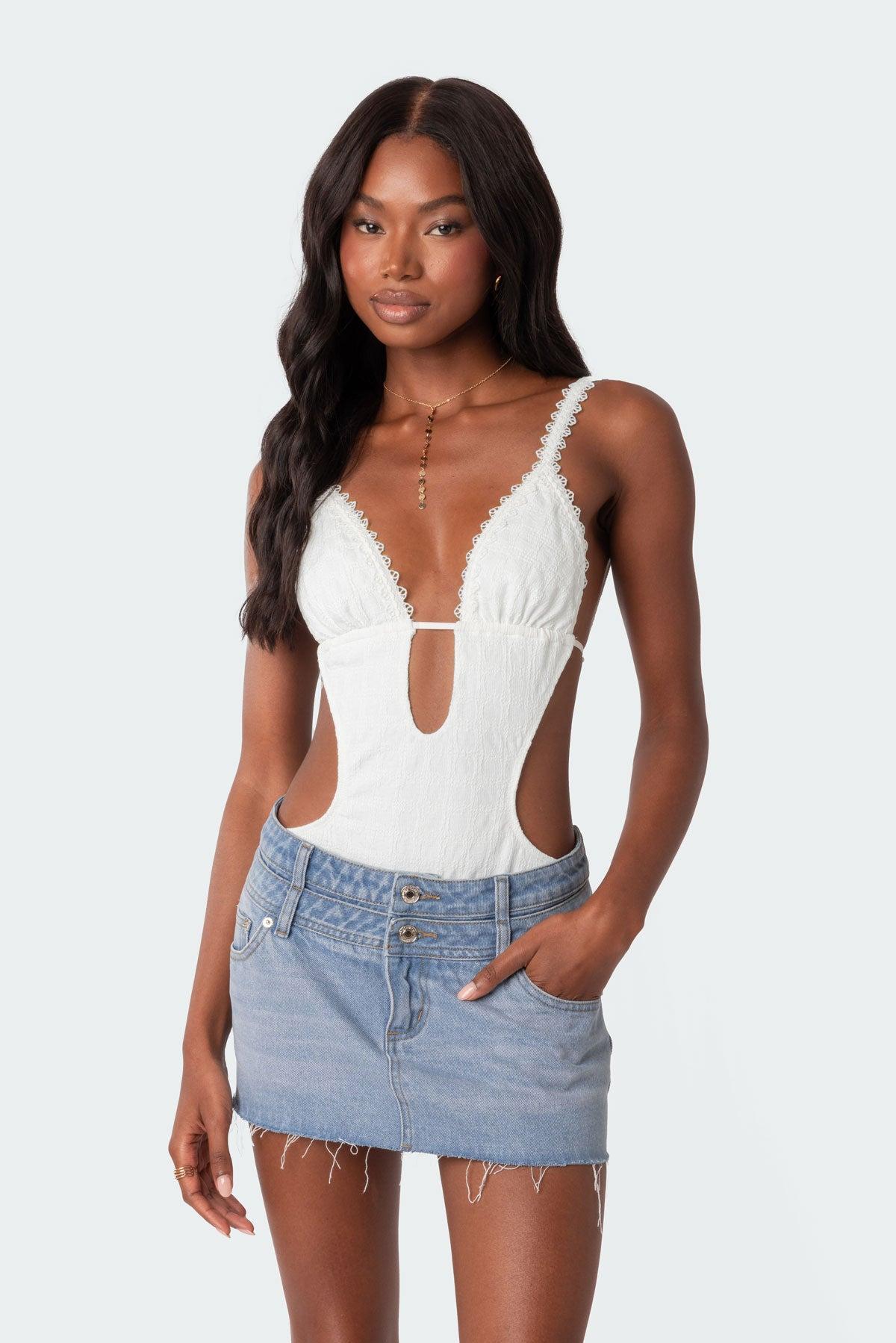 Textured Cut Out Bodysuit Product Image