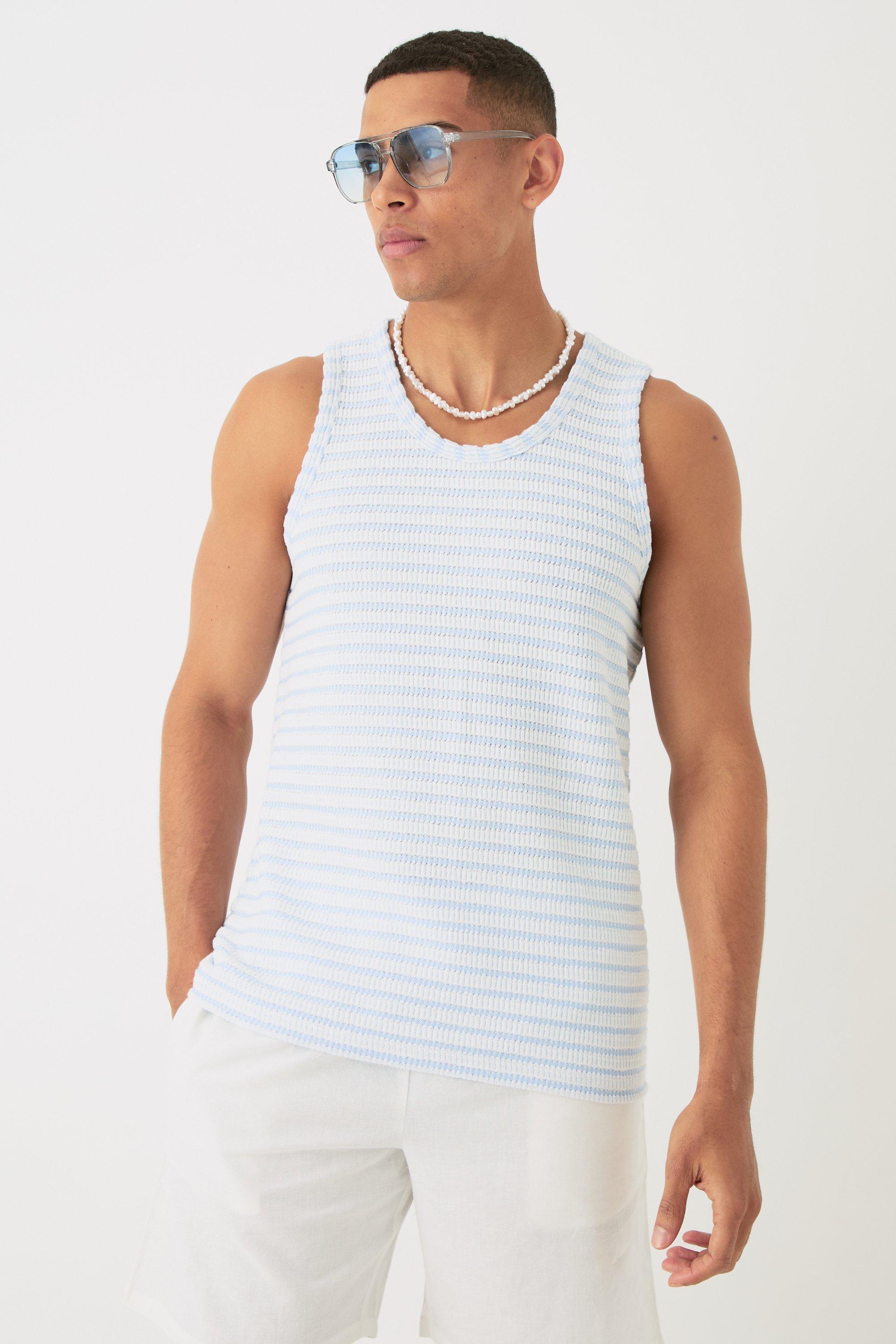 Textured Stripe Vest | boohooMAN USA Product Image