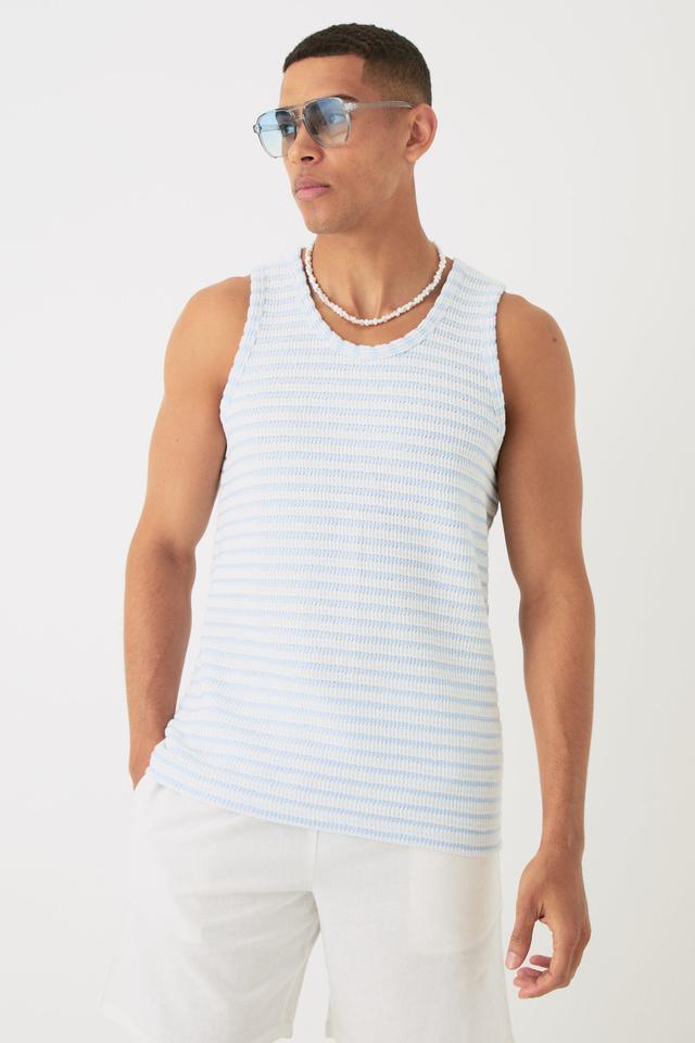 Mens Cream Textured Stripe Vest, Cream Product Image