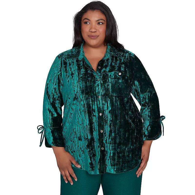 Plus Size Alfred Dunner Crushed Velvet Shirt, Womens Green Product Image