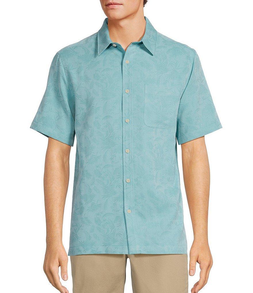 Roundtree & Yorke Short Sleeve Tonal Leaf Texture Polynosic Jacquard Sport Shirt Product Image