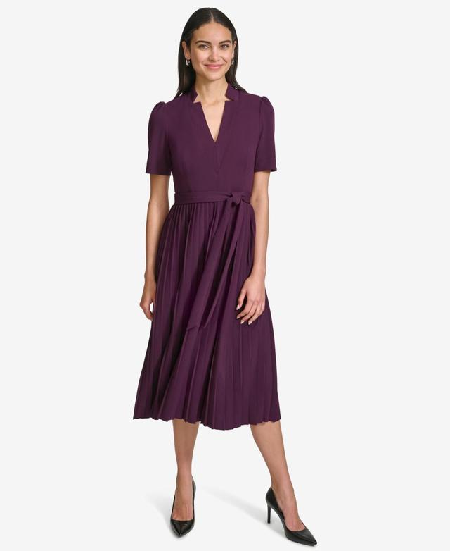 Women's V-Neck Scuba-Crepe A-Line Midi Dress Product Image