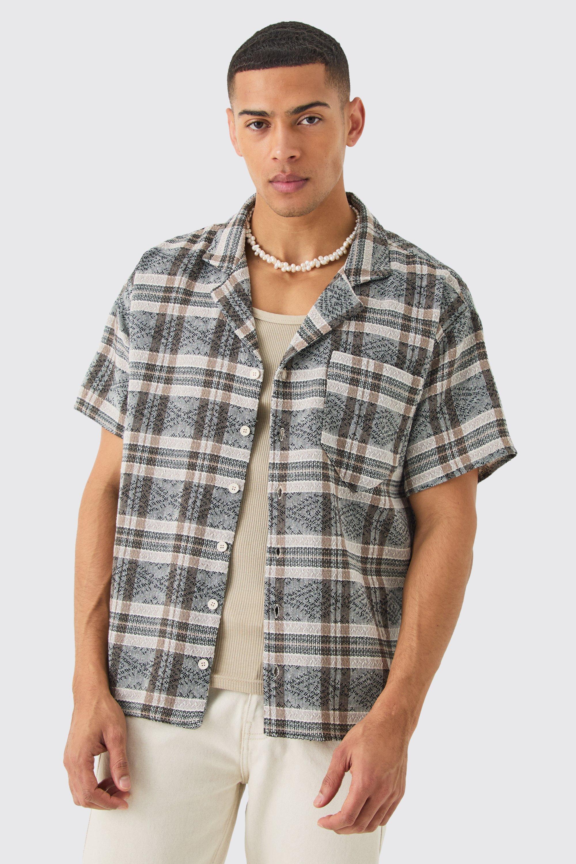 Boxy Tonal Textured Flannel Shirt | boohooMAN USA Product Image