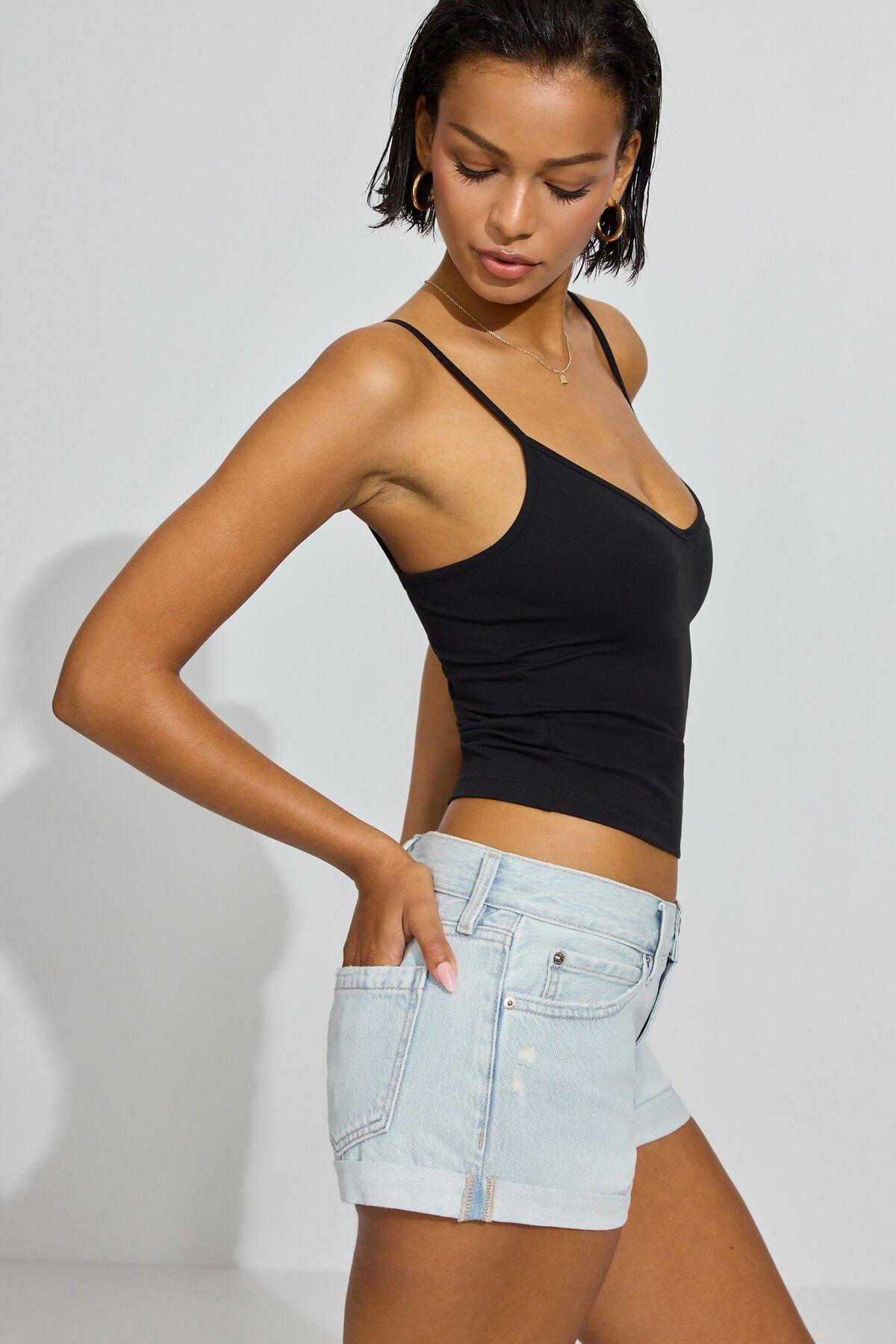 Low Rise Cuffed Denim Shorts Product Image