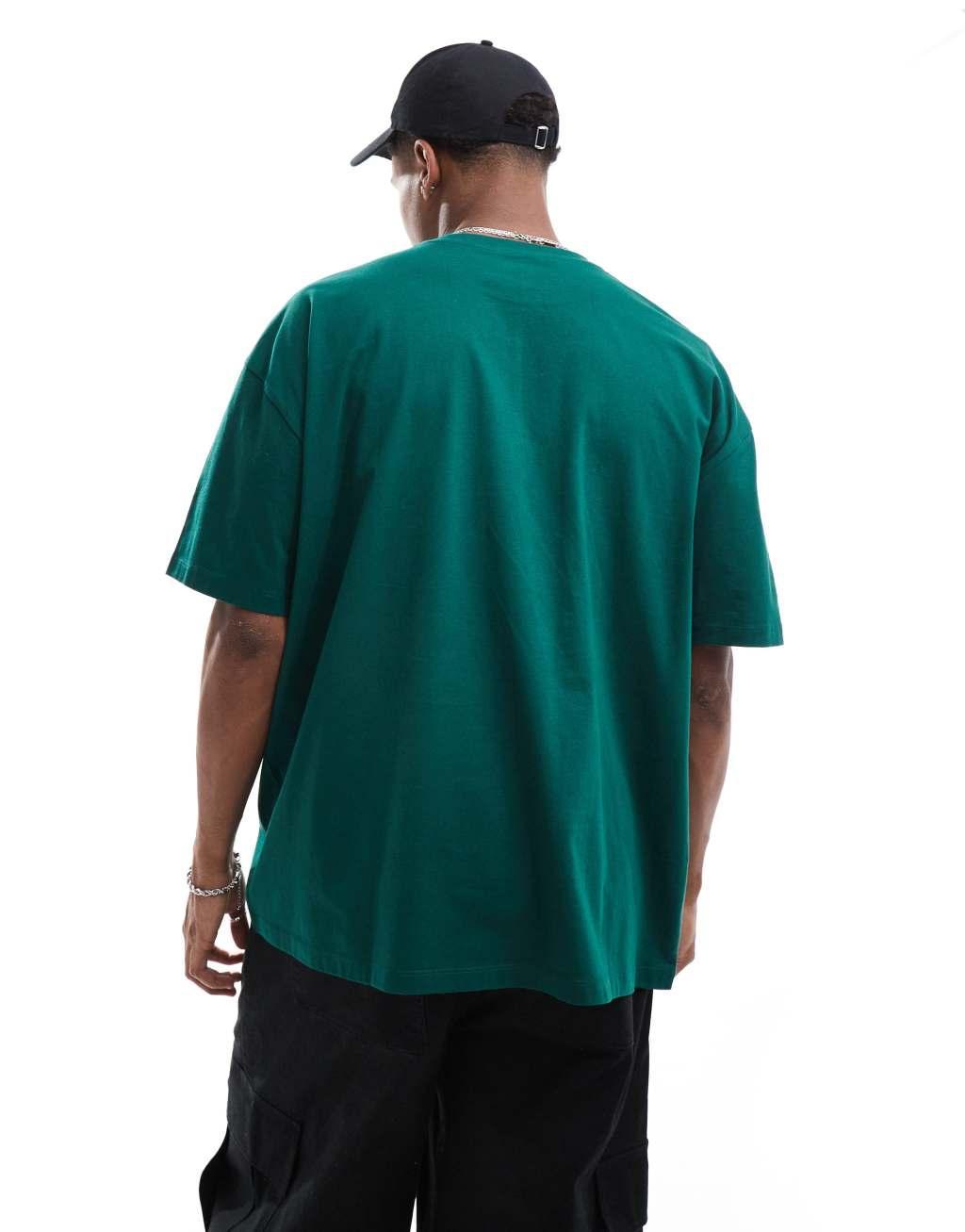 ASOS DESIGN oversized T-shirt in green with front print Product Image