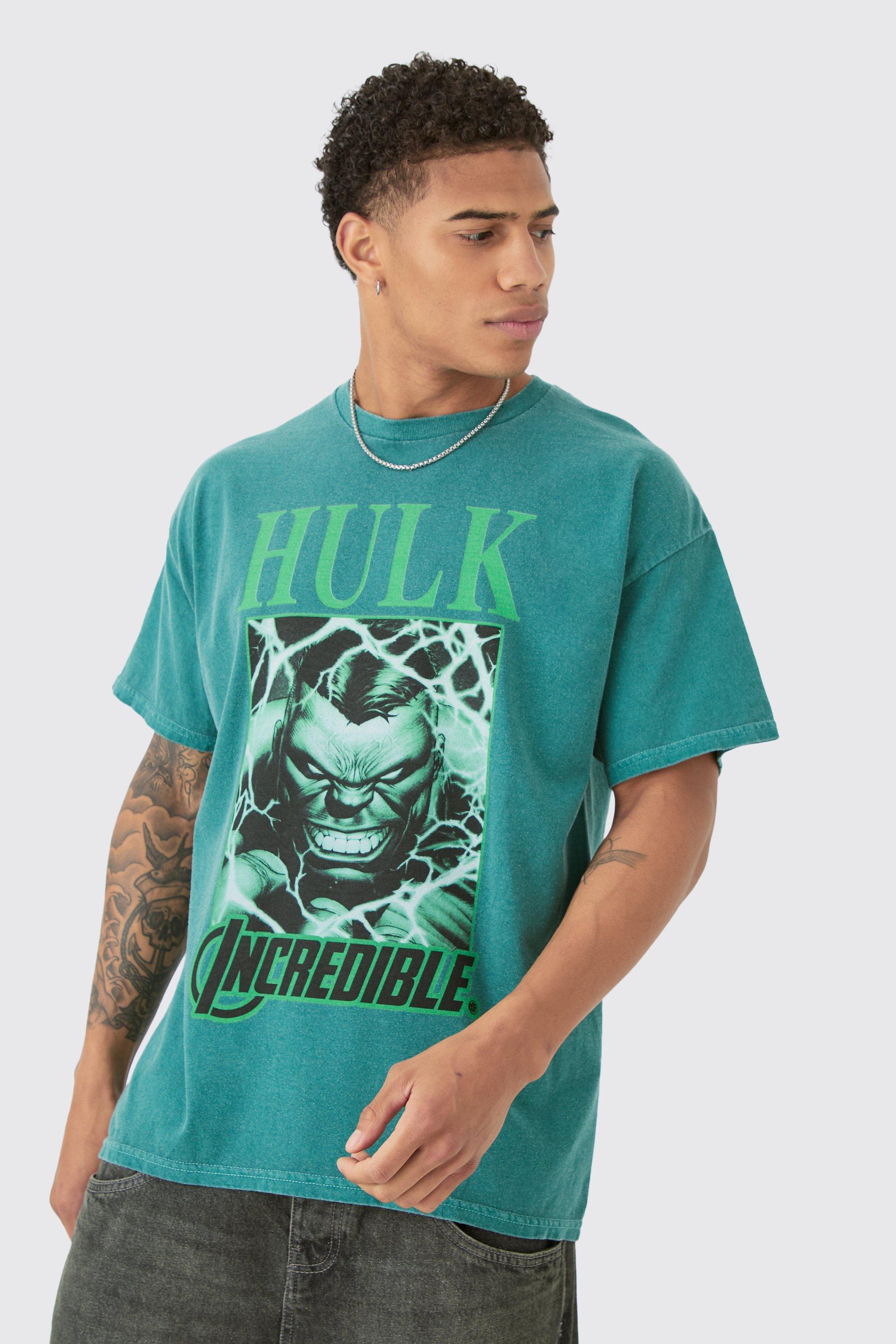 Oversized Marvel Incredible Hulk Wash License T-shirt | boohooMAN USA Product Image