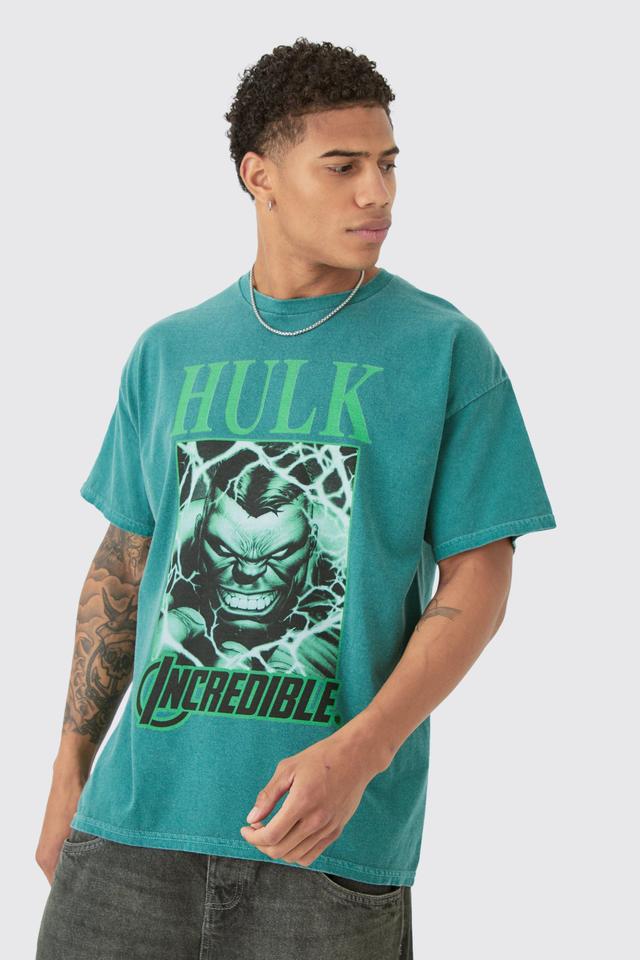 Oversized Marvel Incredible Hulk Wash License T-shirt | boohooMAN USA Product Image