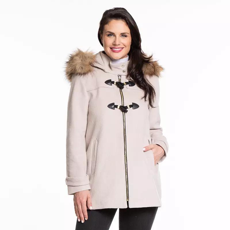 Womens Nine West Faux-Trim Hood Wool-Blend Toggle Coat Product Image