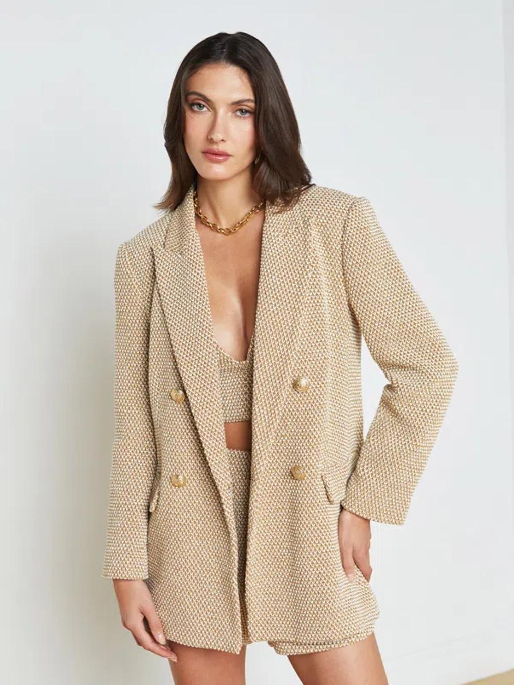 L AGENCE Riva Knit Blazer In Tan Ivory Multi Product Image