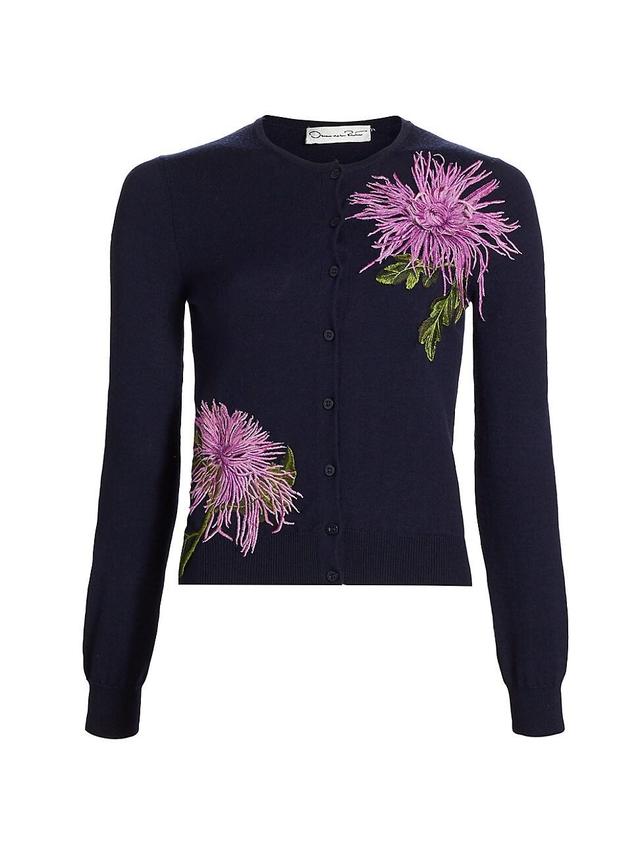 Womens Floral-Embroidered Wool Cardigan Product Image