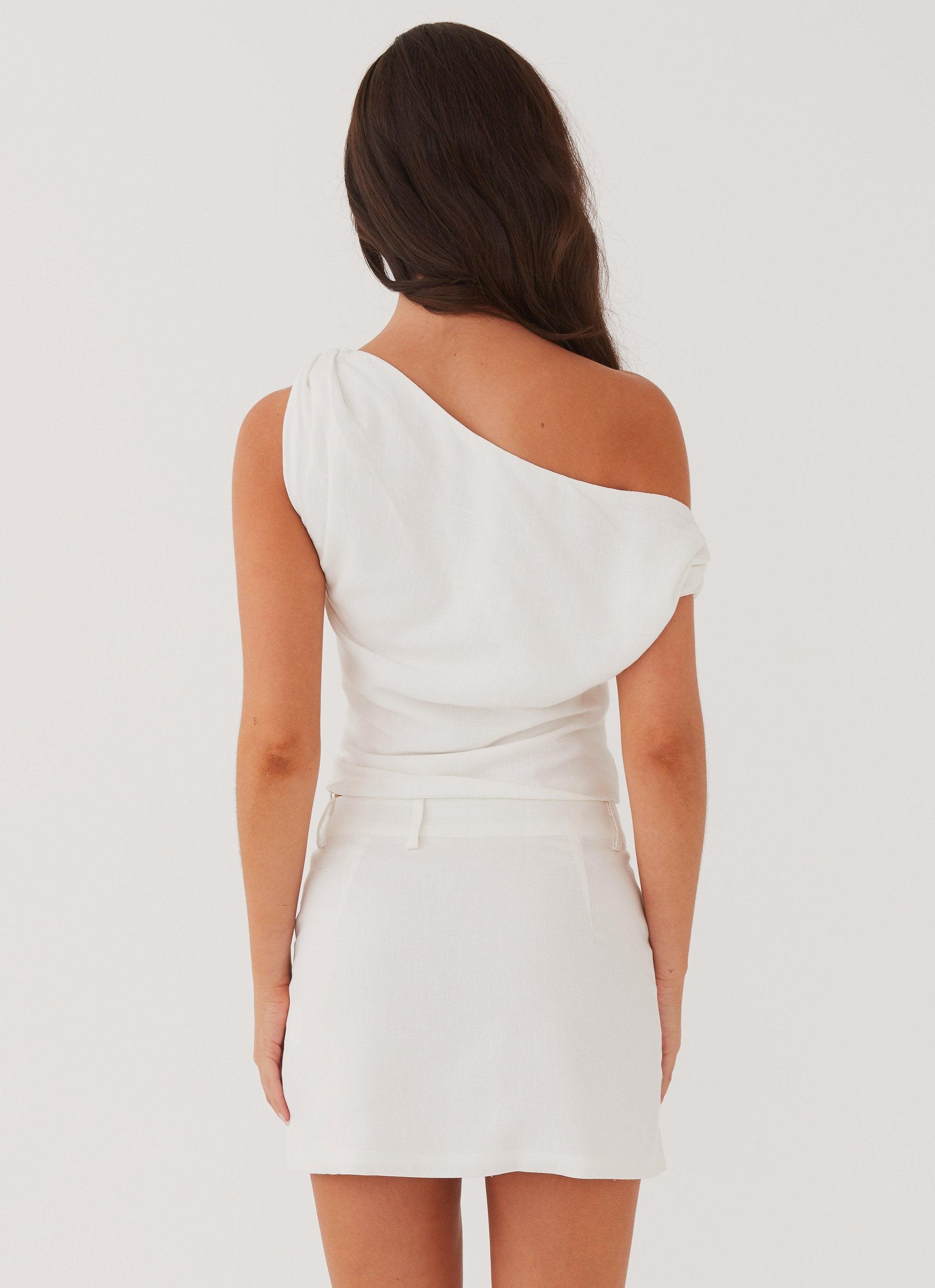 Marissa Linen One Shoulder Top - White Product Image