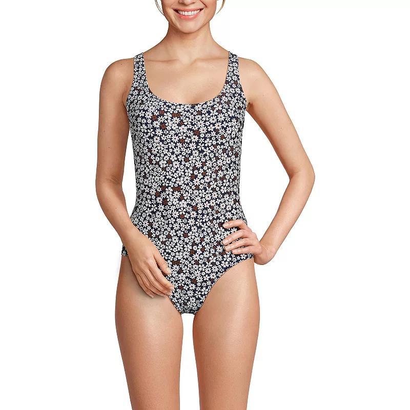 Lands End Womens Chlorine Resistant Scoop Neck X-Back High Leg Soft Cup Tug less Sporty One Piece Swimsuit Product Image