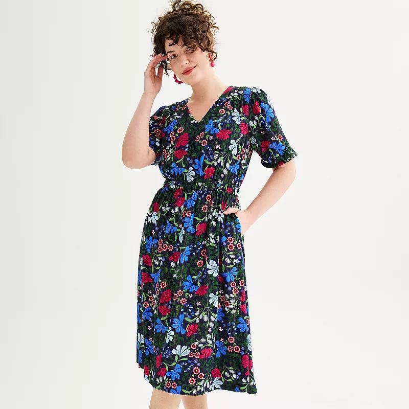 Womens Draper James Elbow Sleeve Midi Dress Blue Team Floral Product Image