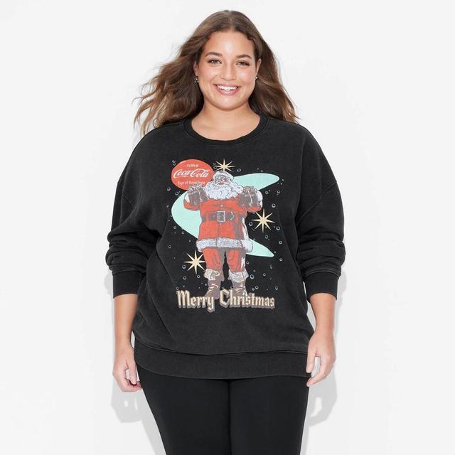 Womens Coca-Cola Santa Graphic Sweatshirt - Black Product Image