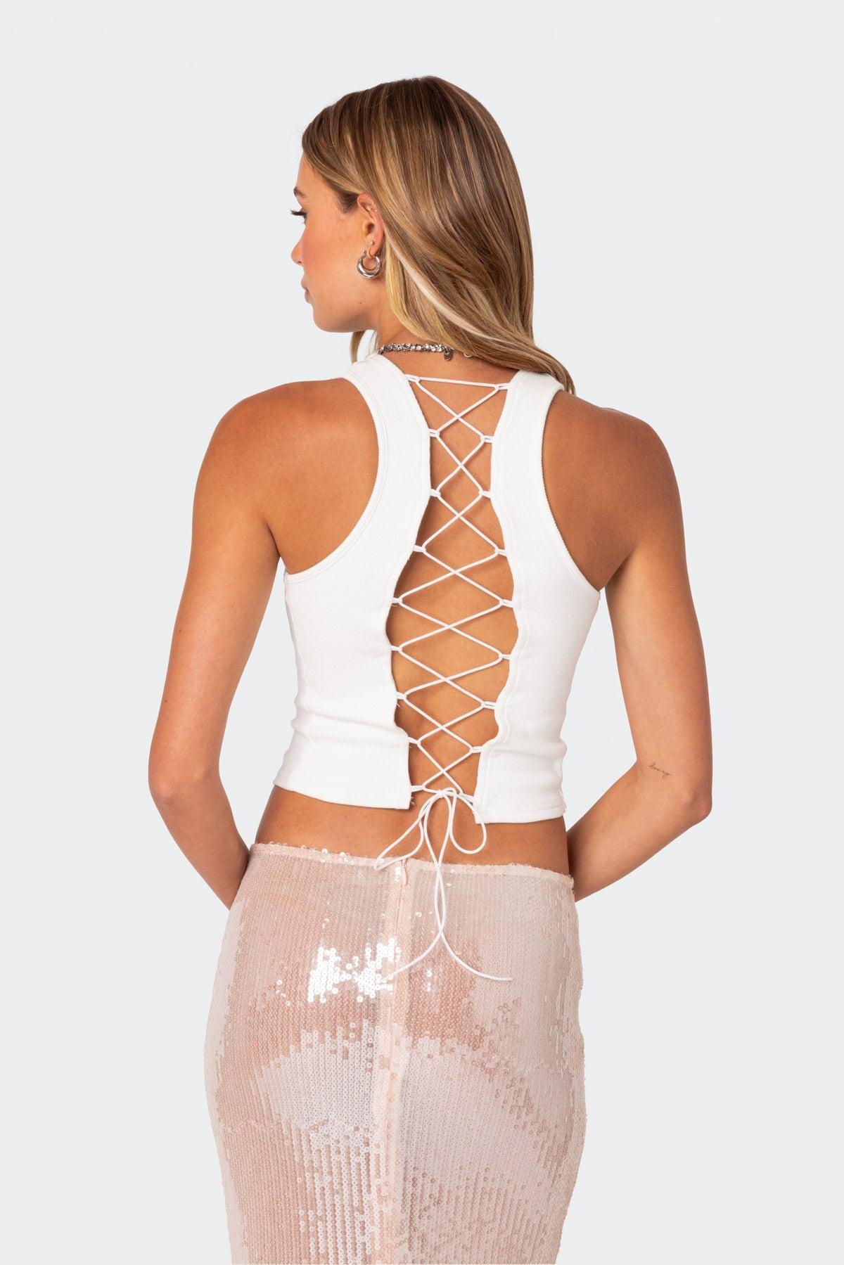 Koko Ribbed Lace Up Tank Top Product Image