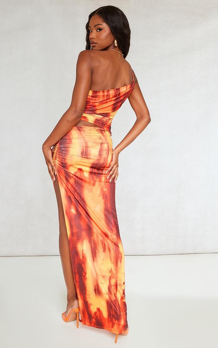 Orange Abstract Print Slinky Multi Cut Out Midaxi Dress Product Image