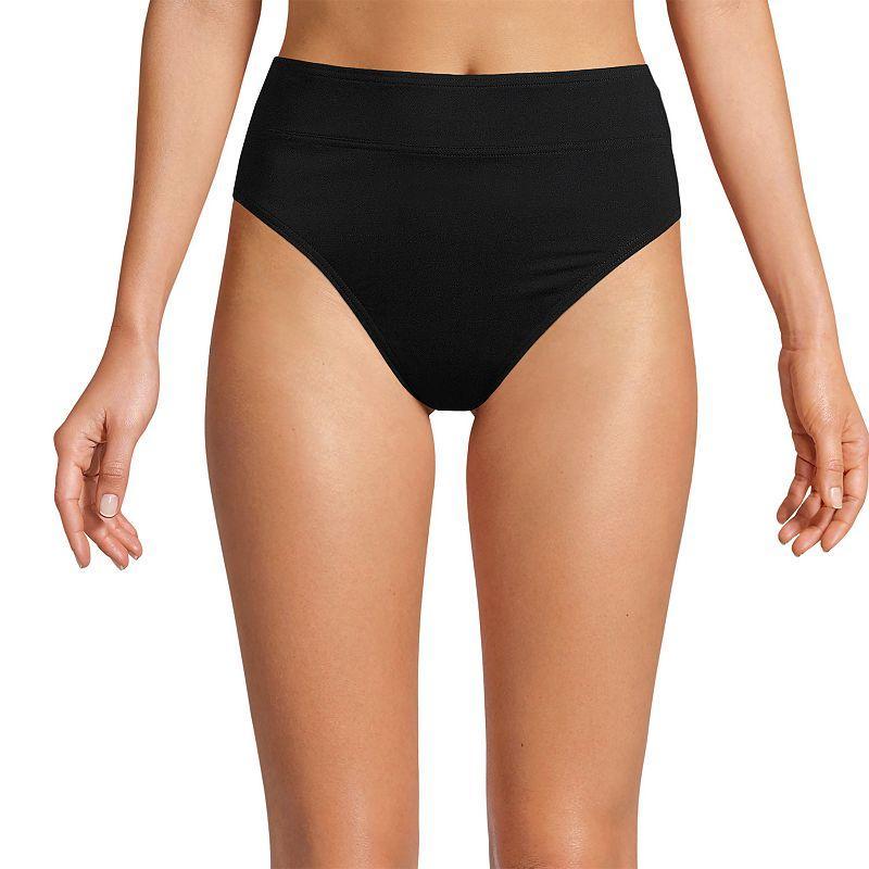 Womens Lands End High-Waisted Bikini Bottoms Black Product Image