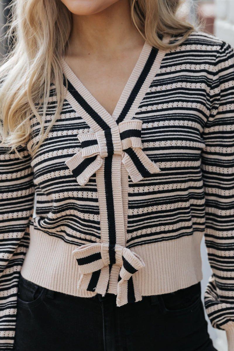 Black Striped Button Up Cardigan Female Product Image