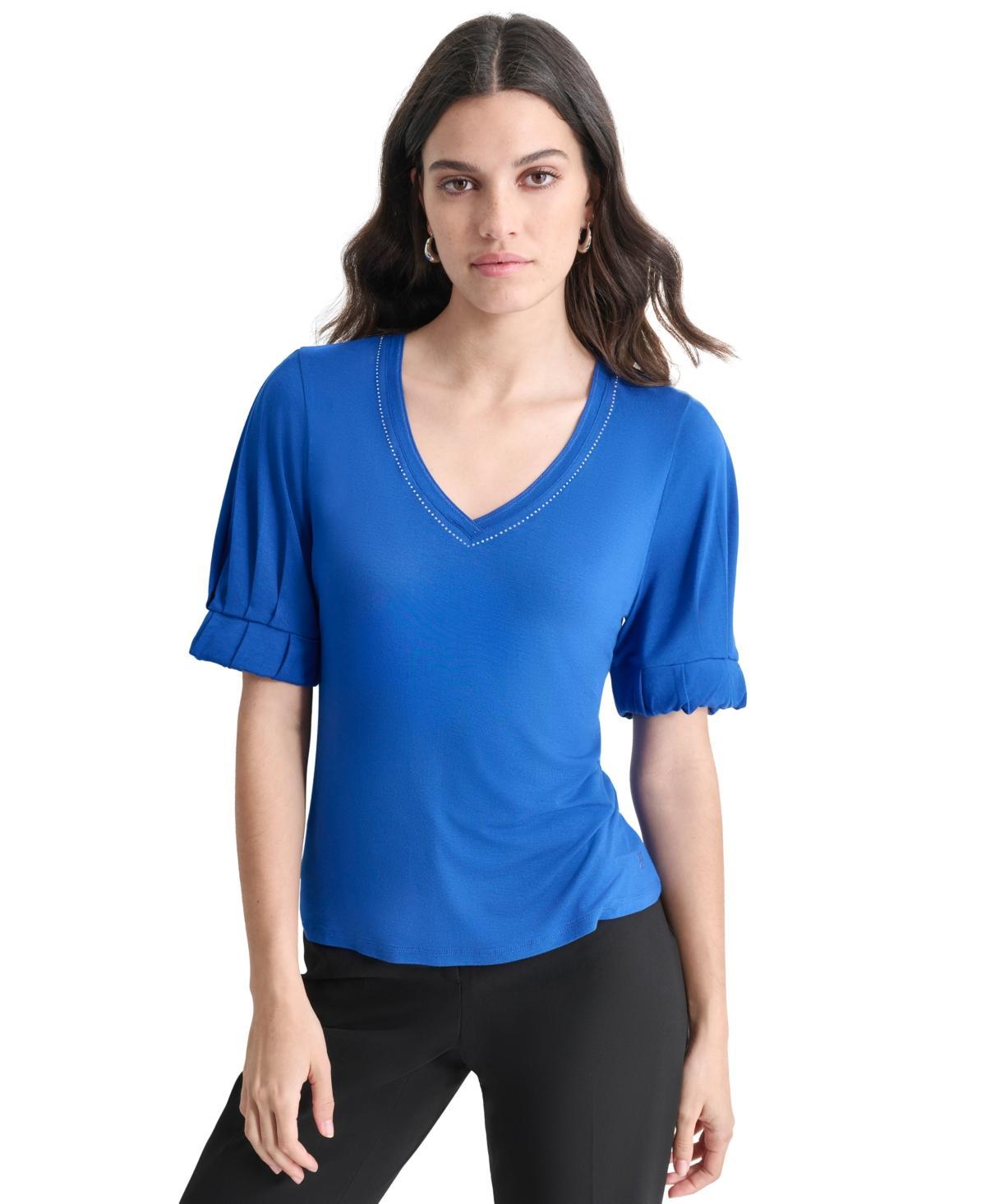 Dkny Womens Short-Sleeve V-Neck Top Product Image