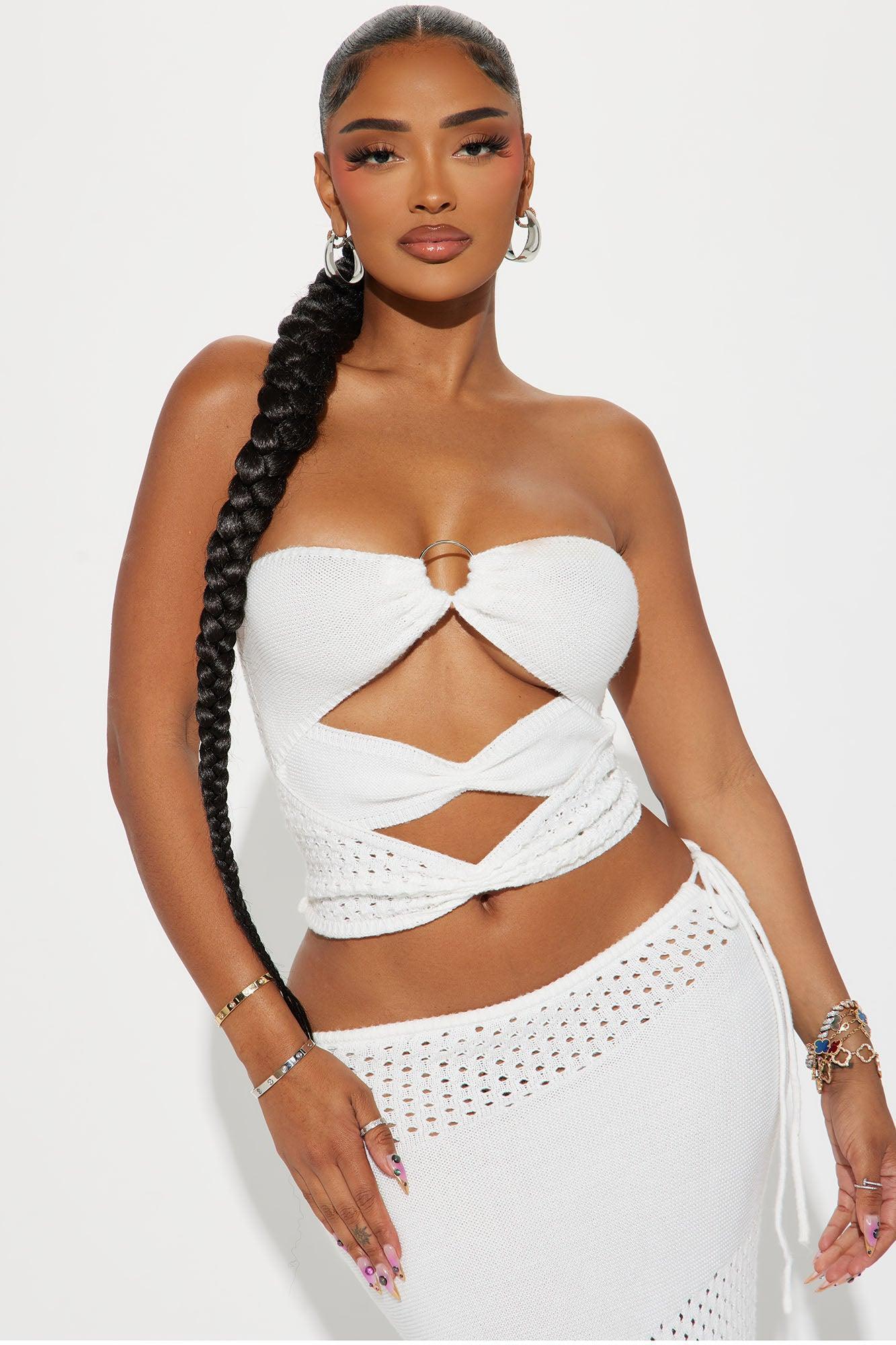 Bali Getaway Crochet Skirt Set - White Product Image