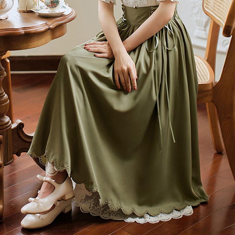 Traditional Chinese Long-Sleeve Shirt / High Waist Maxi Skirt / Set Product Image