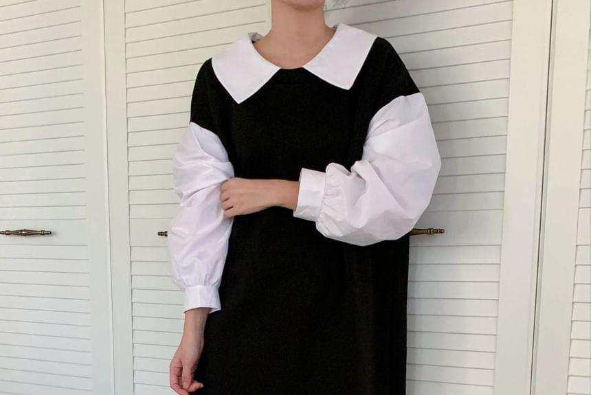 Long-Sleeve Mock Two-Piece Loose-Fit Dress Product Image