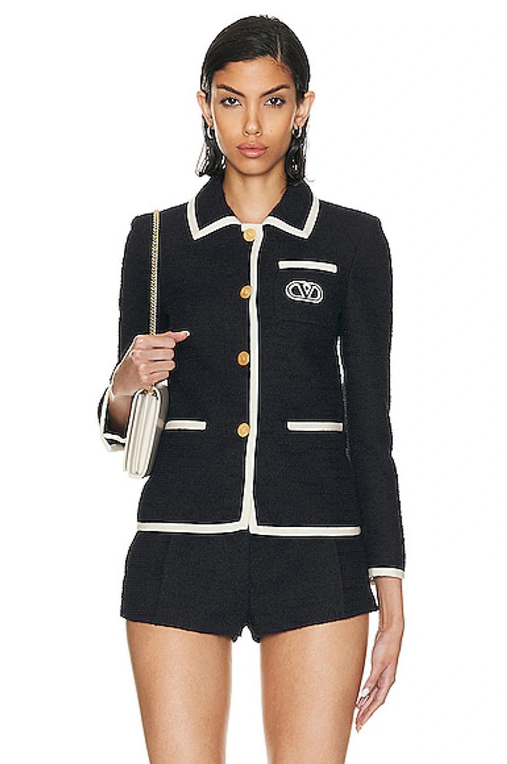 Vlogo Tweed Single-breasted Jacket In Navy Product Image