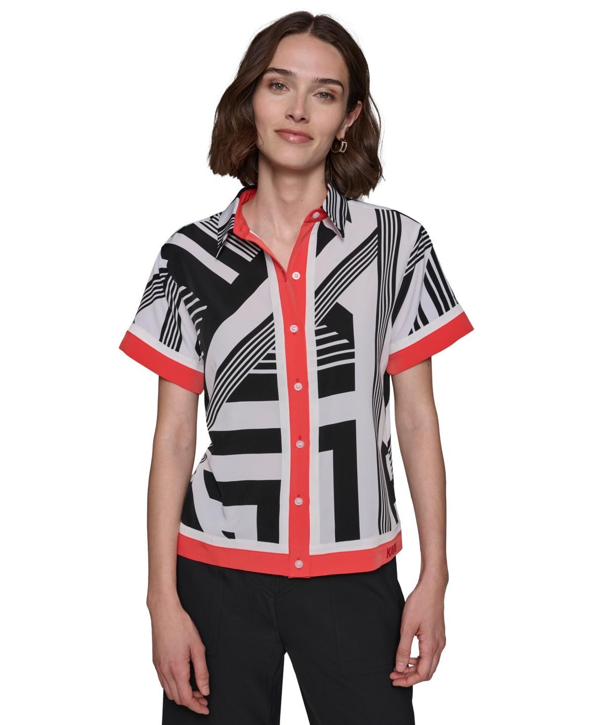 Karl Lagerfeld Paris Womens Printed Button-Down Blouse Product Image