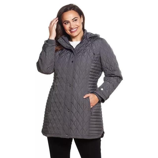 Plus Size Weathercast Hooded Quilted Walker Jacket, Womens Grey Product Image