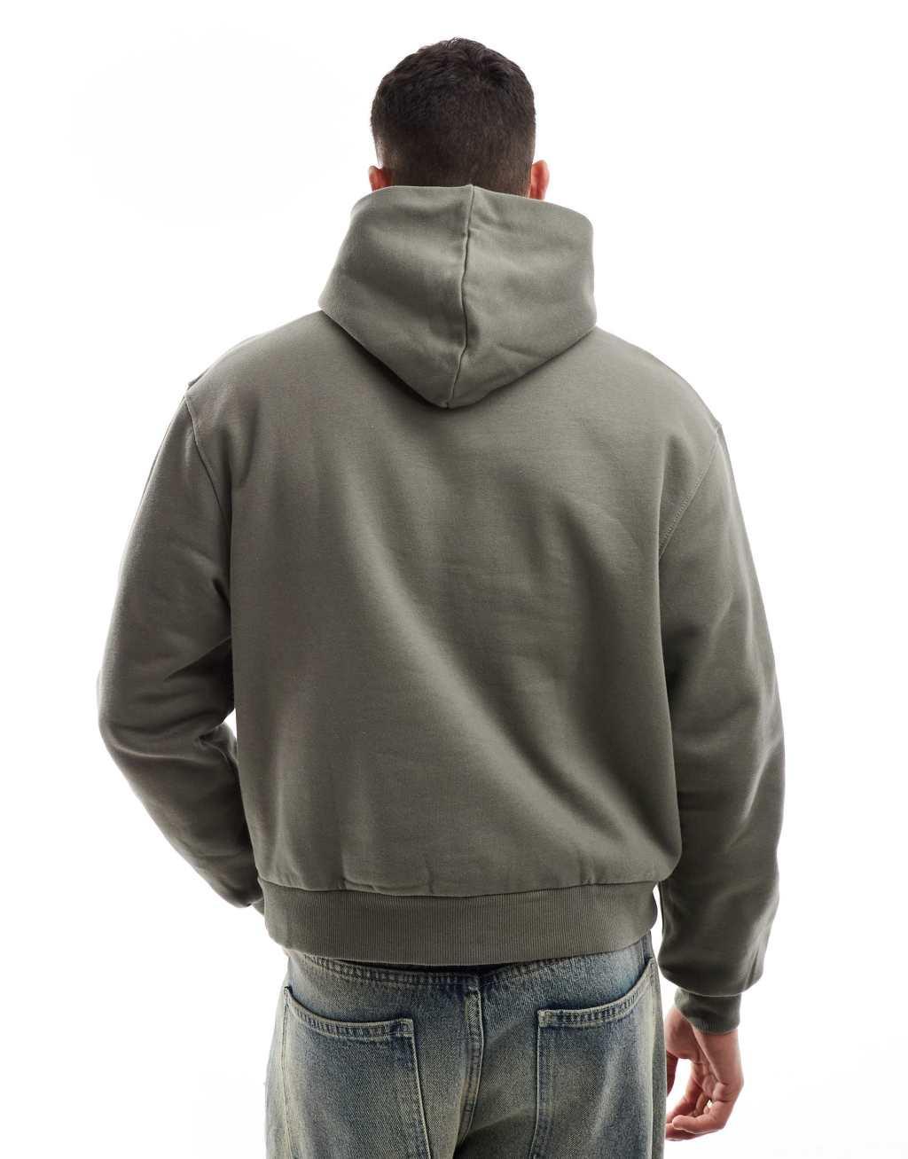 ASOS DESIGN premium heavyweight boxy oversized hoodie 400gsm in khaki Product Image