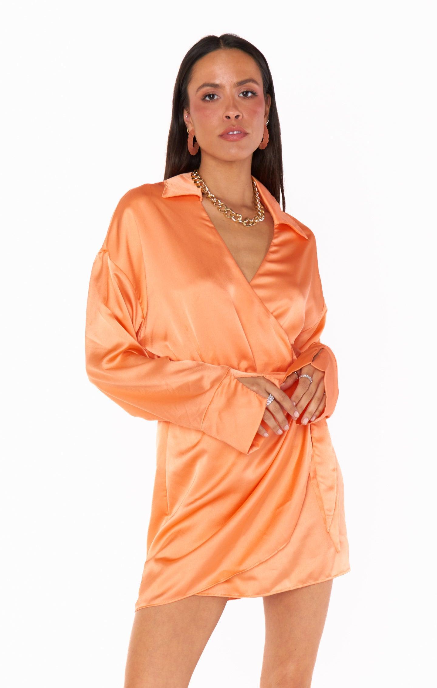 Clara Collared Mini Dress ~ Cantaloupe Luxe Satin Product Image