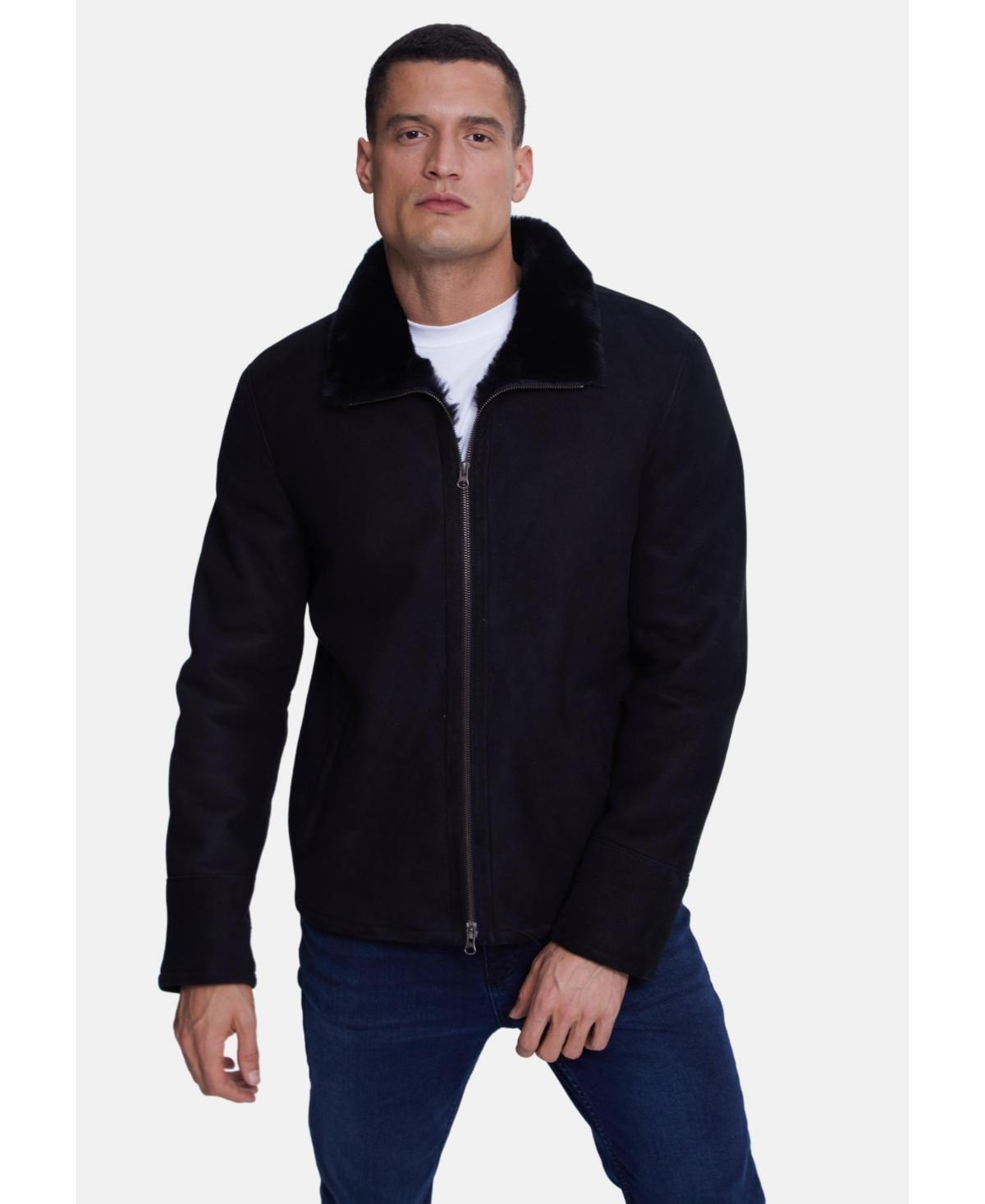 Mens Shearling Casual Jacket Suede with Black Wool Big & Tall - Black Product Image