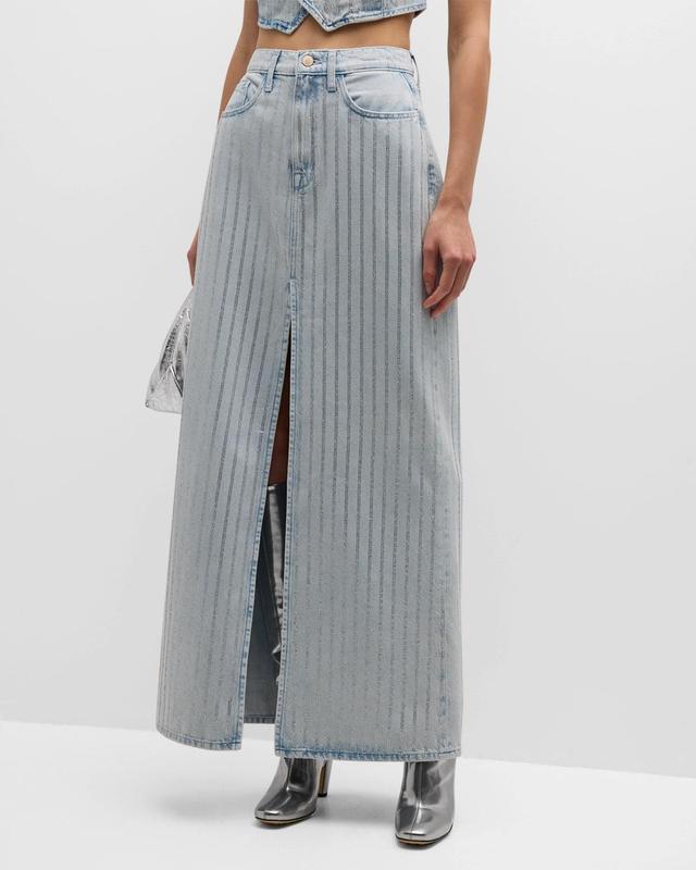 Ms. Sofiane Metallic-Stripe Denim Maxi Skirt Product Image